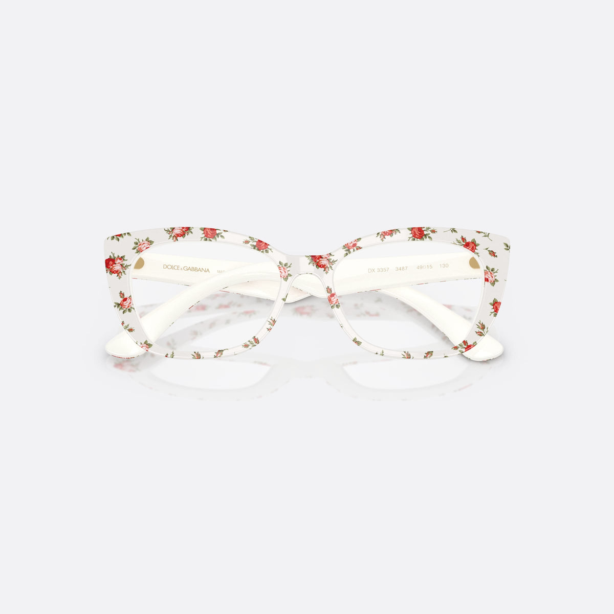 Dolce & Gabbana DX3357 3487 eyeglasses, multicolor cat eye frame for kids, plain bridge, brand lettering on temples, full-rim frame, folded
