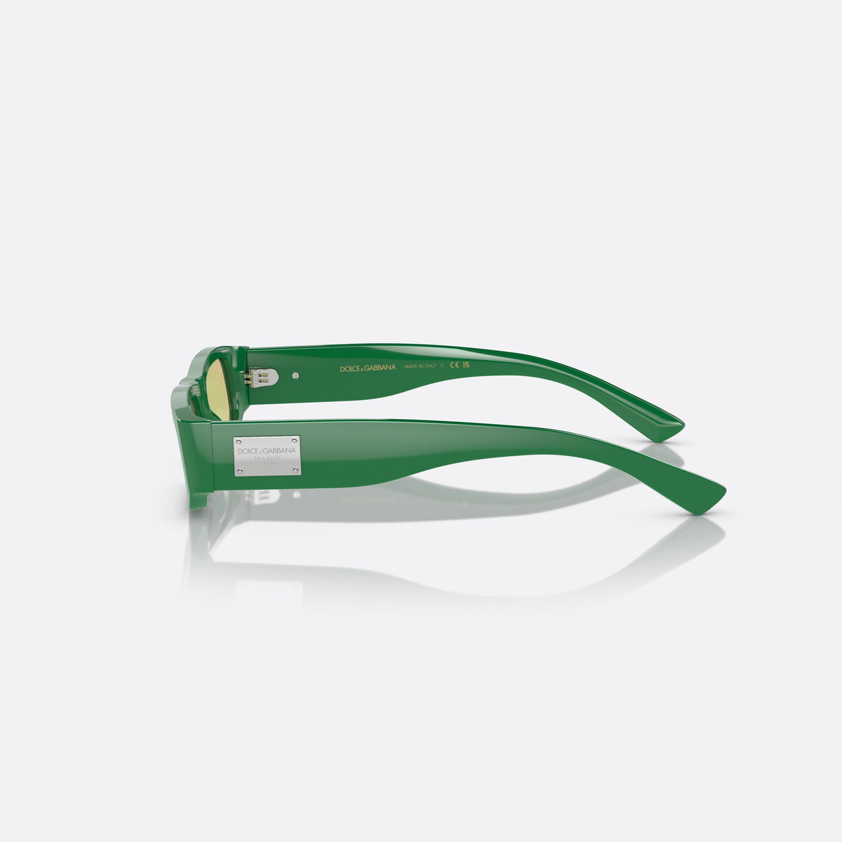 Dolce & Gabbana DX4005 33118N sunglasses, green rectangle frame for kids, plain bridge, brand logo plaque on temple, side view