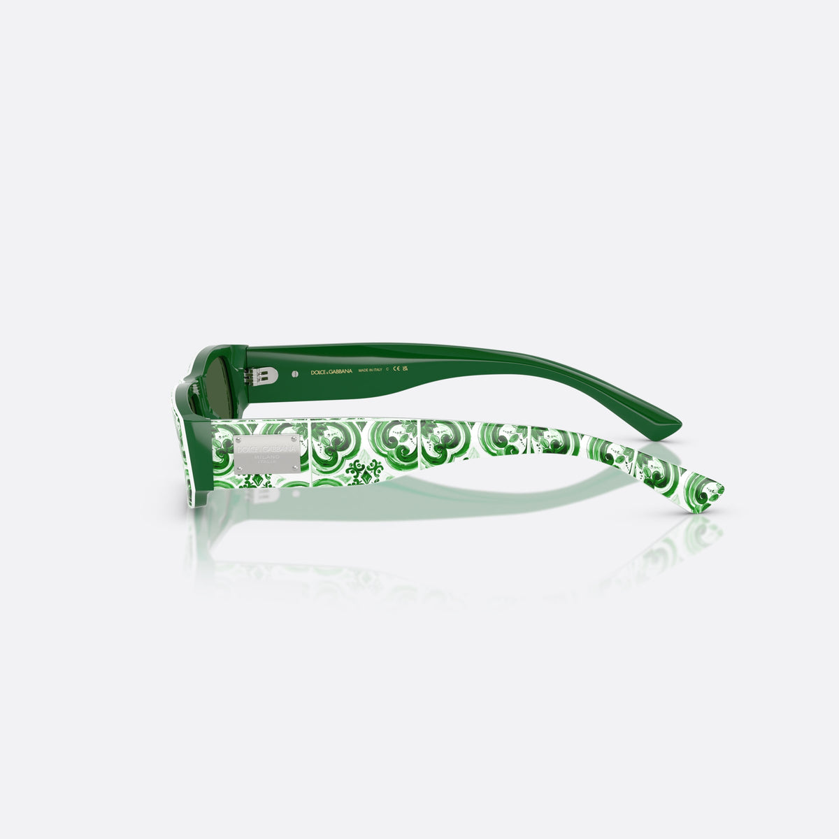 Ochelari de soare Dolce & Gabbana DX4005 343671, rectangulari verde, pentru copii, punte simplă, placă pe braț, brațe subțiri, conice, vedere laterală