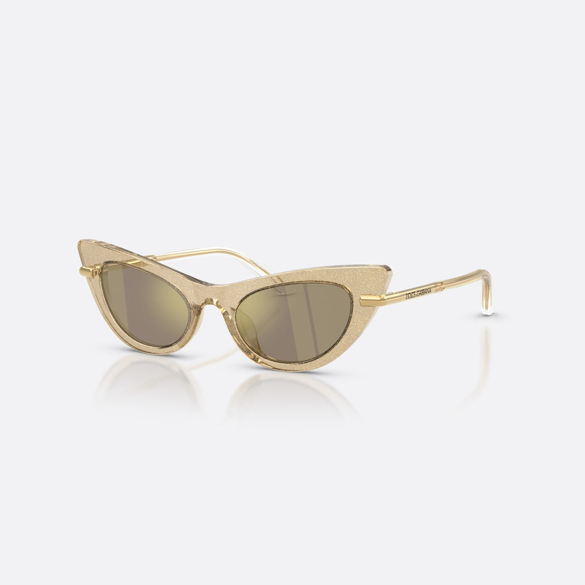 Dolce & Gabbana DX4008 31035A sunglasses, gold cat eye frame for kids, plain bridge, brand lettering on temples, full-rim frame