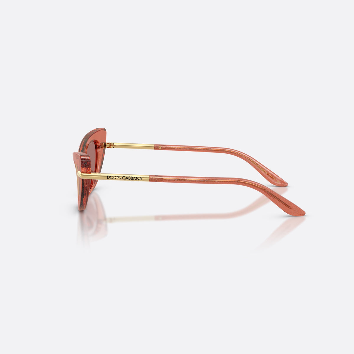 Dolce & Gabbana DX4008 3104/Z sunglasses, pink cat eye frame for kids, plain bridge, brand lettering on temples, full-rim frame, side view