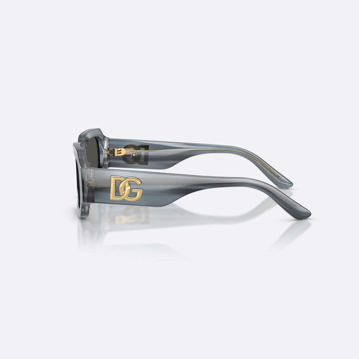 Dolce & Gabbana DX4011 348287 sunglasses, blue square frame for kids, plain bridge, brand logo on temple, wide tapered temples, side view