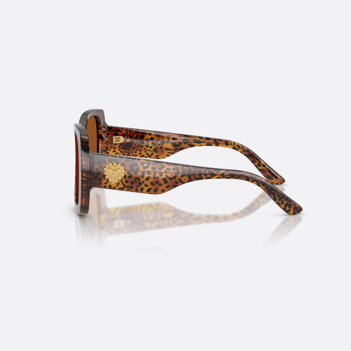 Dolce & Gabbana DX4012 347073 sunglasses, brown butterfly frame for kids, plain bridge, gold-tone plaque on temple, full-rim frame, side view