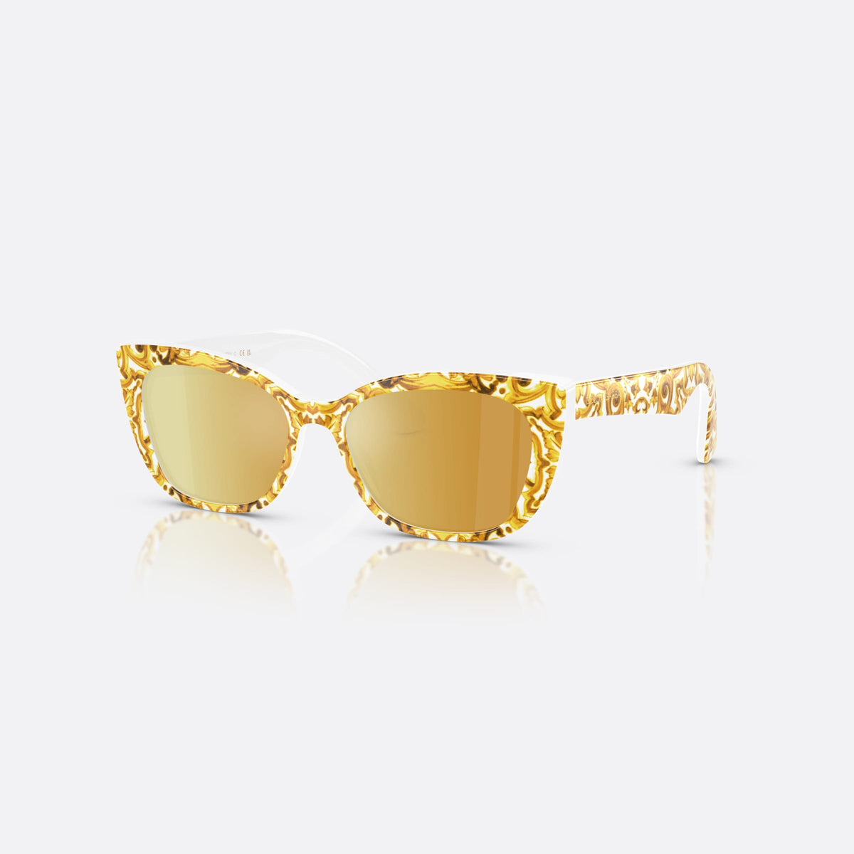 Dolce & Gabbana DX4427 34347P sunglasses, yellow cat eye frame for kids, plain bridge with rounded top, brand lettering on temples