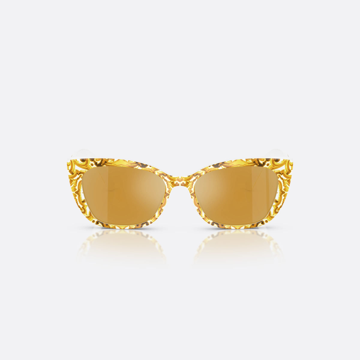 Dolce & Gabbana DX4427 34347P sunglasses, yellow cat eye frame for kids, plain bridge with rounded top, brand lettering on temples, front view