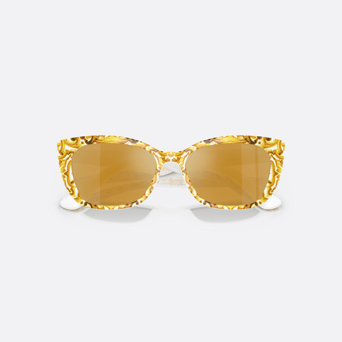 Dolce & Gabbana DX4427 34347P sunglasses, yellow cat eye frame for kids, plain bridge with rounded top, brand lettering on temples, folded