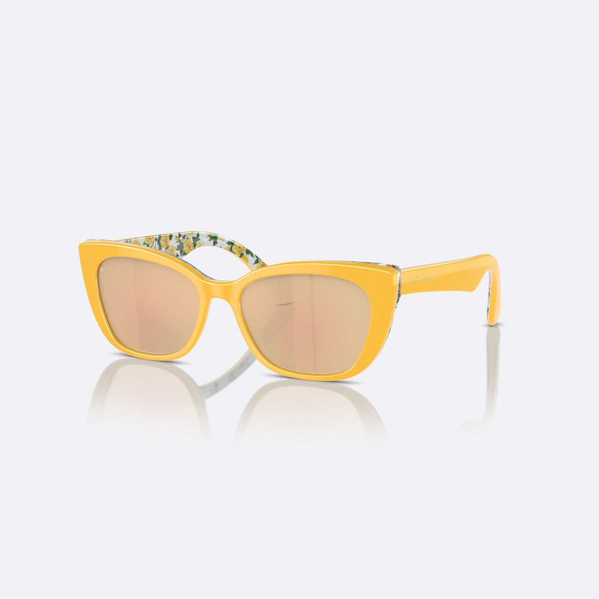 Dolce & Gabbana DX4427 34437J sunglasses, yellow cat eye frame for kids, plain bridge, slim tapered temples, full-rim frame