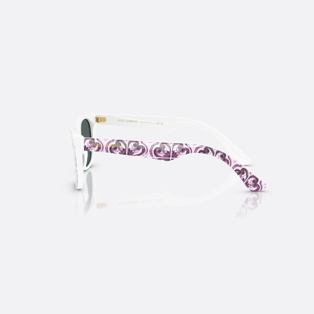 Dolce & Gabbana DX4427 34595R sunglasses, multicolor cat eye frame for kids, plain bridge with frame, brand lettering on temples, side view