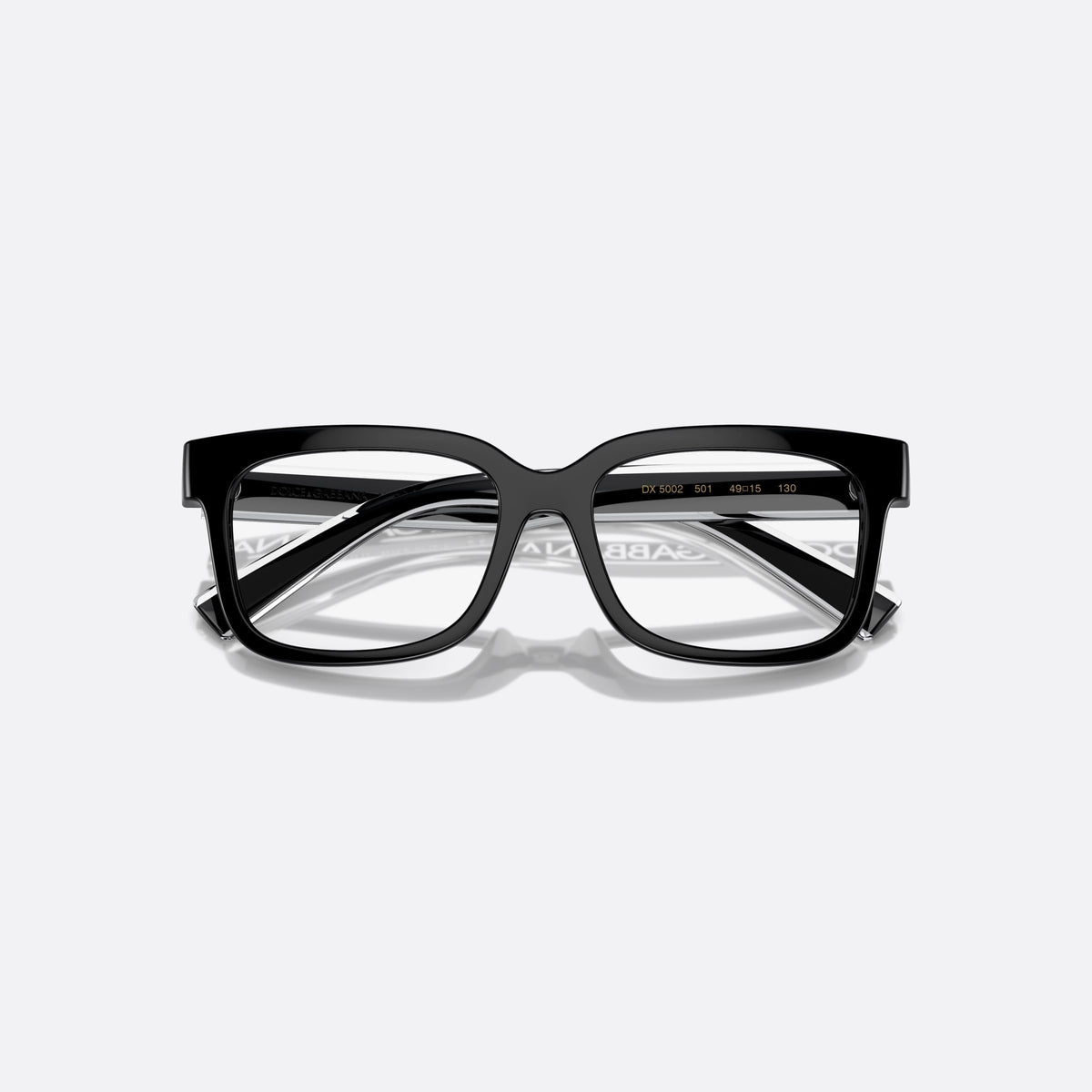 Rame ochelari de vedere Dolce & Gabbana DX5002 501, rectangulari negru, pentru copii, punte lată simplă, literele brandului pe brațe, cu brațele pliate