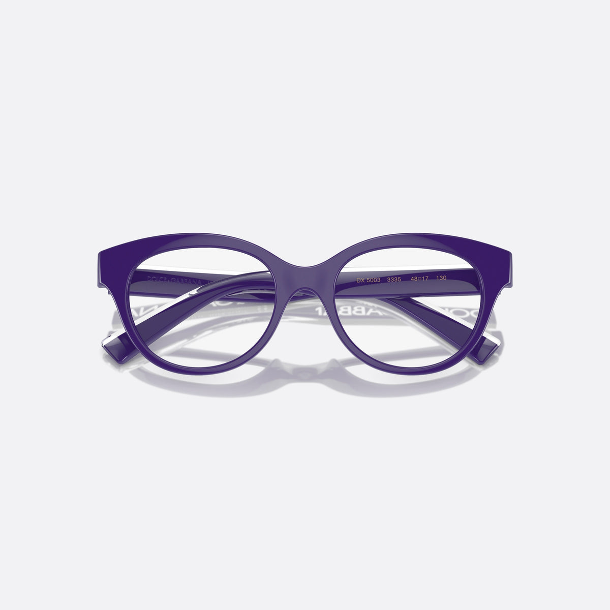 Dolce & Gabbana DX5003 3335 eyeglasses, violet phantos frame for kids, plain bridge, brand lettering on the temples, full-rim frame, folded