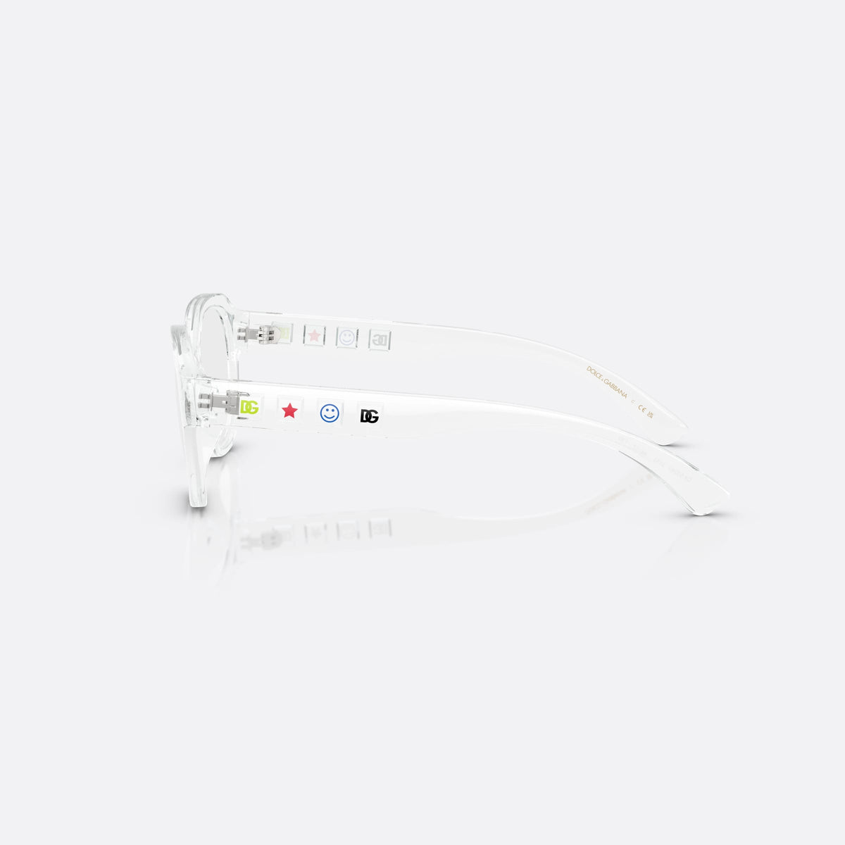 Dolce & Gabbana DX5004U 3133 eyeglasses, clear round frame for kids, plain bridge with smooth arc, brand logo on temples, side view