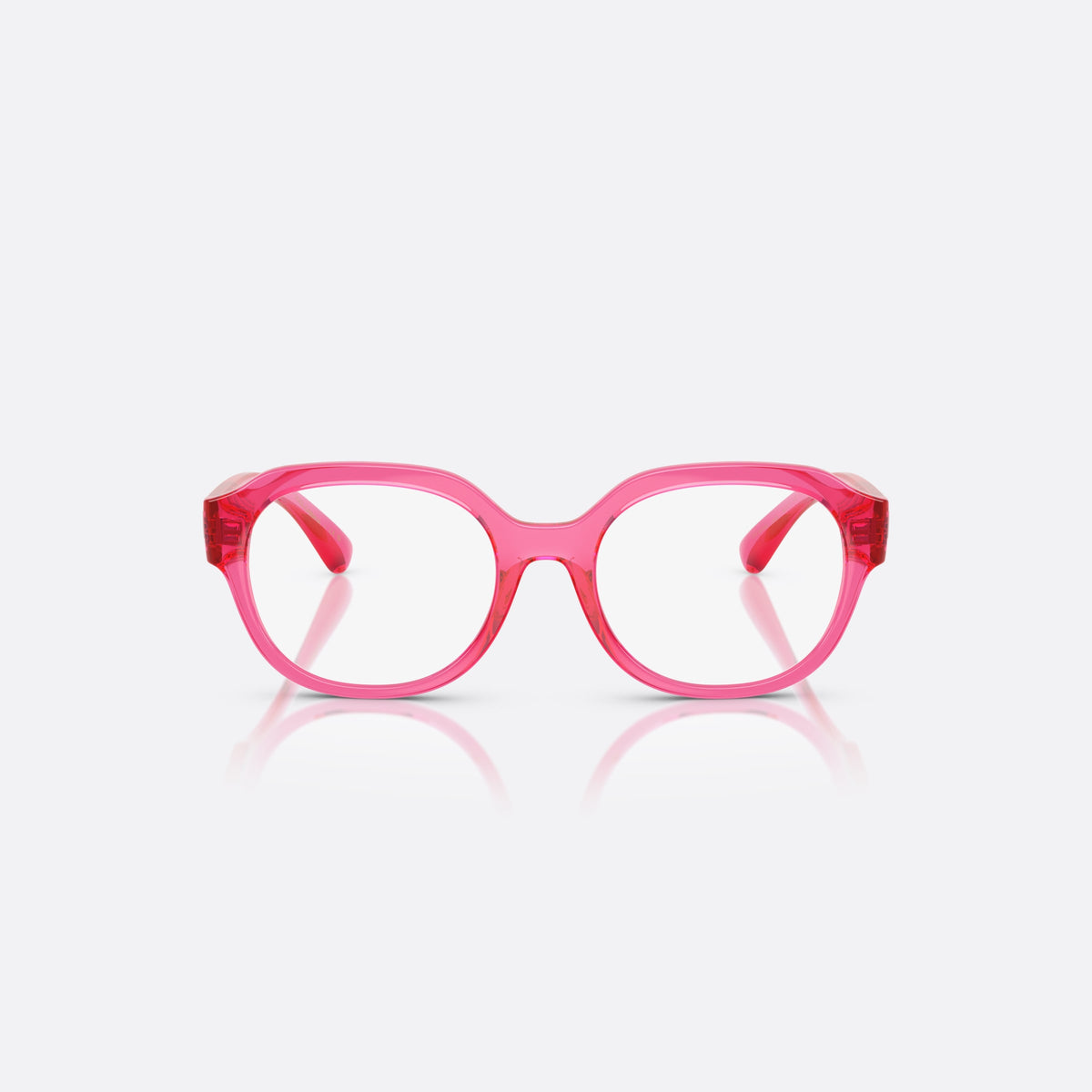 Dolce & Gabbana DX5004U 3450 eyeglasses, pink round frame for kids, plain bridge, brand logo on temple, clear lenses, front view