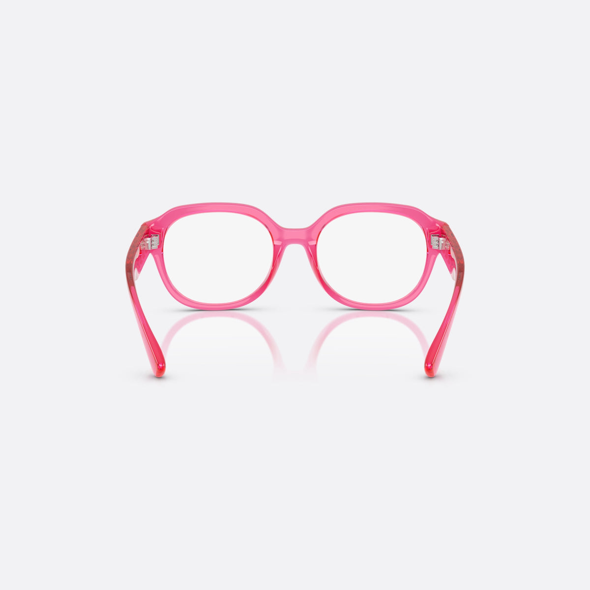 Dolce & Gabbana DX5004U 3450 eyeglasses, pink round frame for kids, plain bridge, brand logo on temple, clear lenses, back view