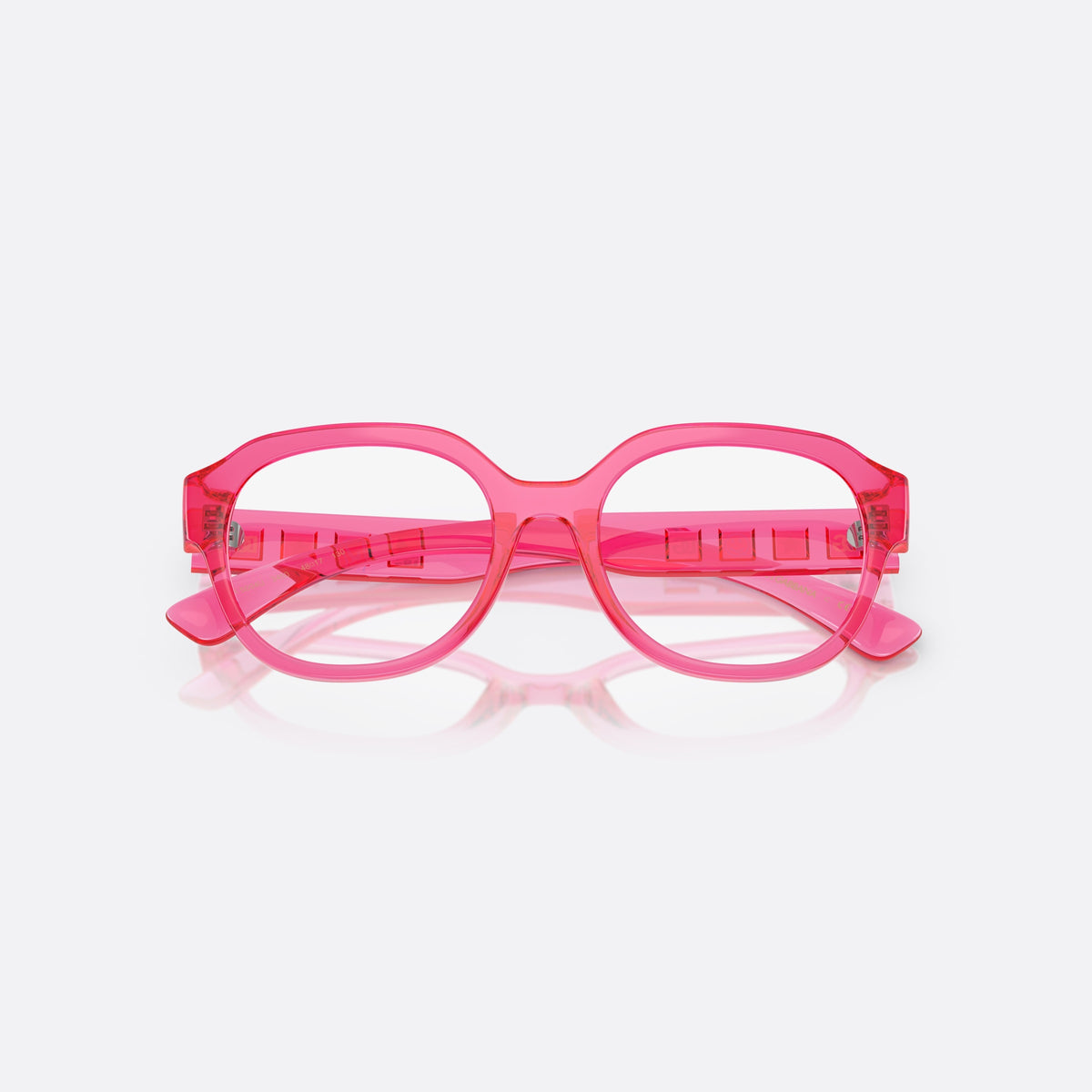 Dolce & Gabbana DX5004U 3450 eyeglasses, pink round frame for kids, plain bridge, brand logo on temple, clear lenses, folded