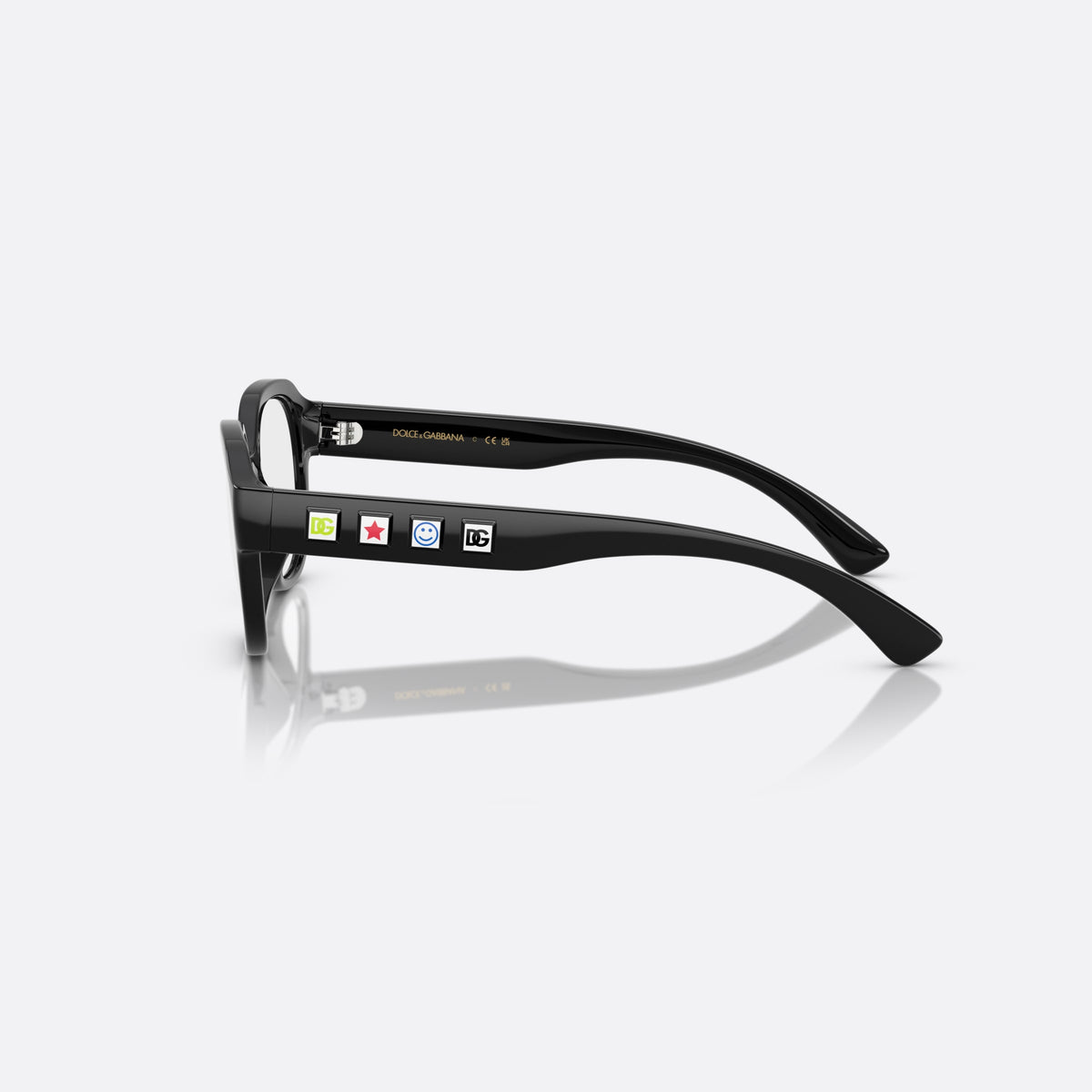 Dolce & Gabbana DX5004U 501 eyeglasses, black round frame for kids, keyhole bridge, brand logo on temples, full-rim frame, side view