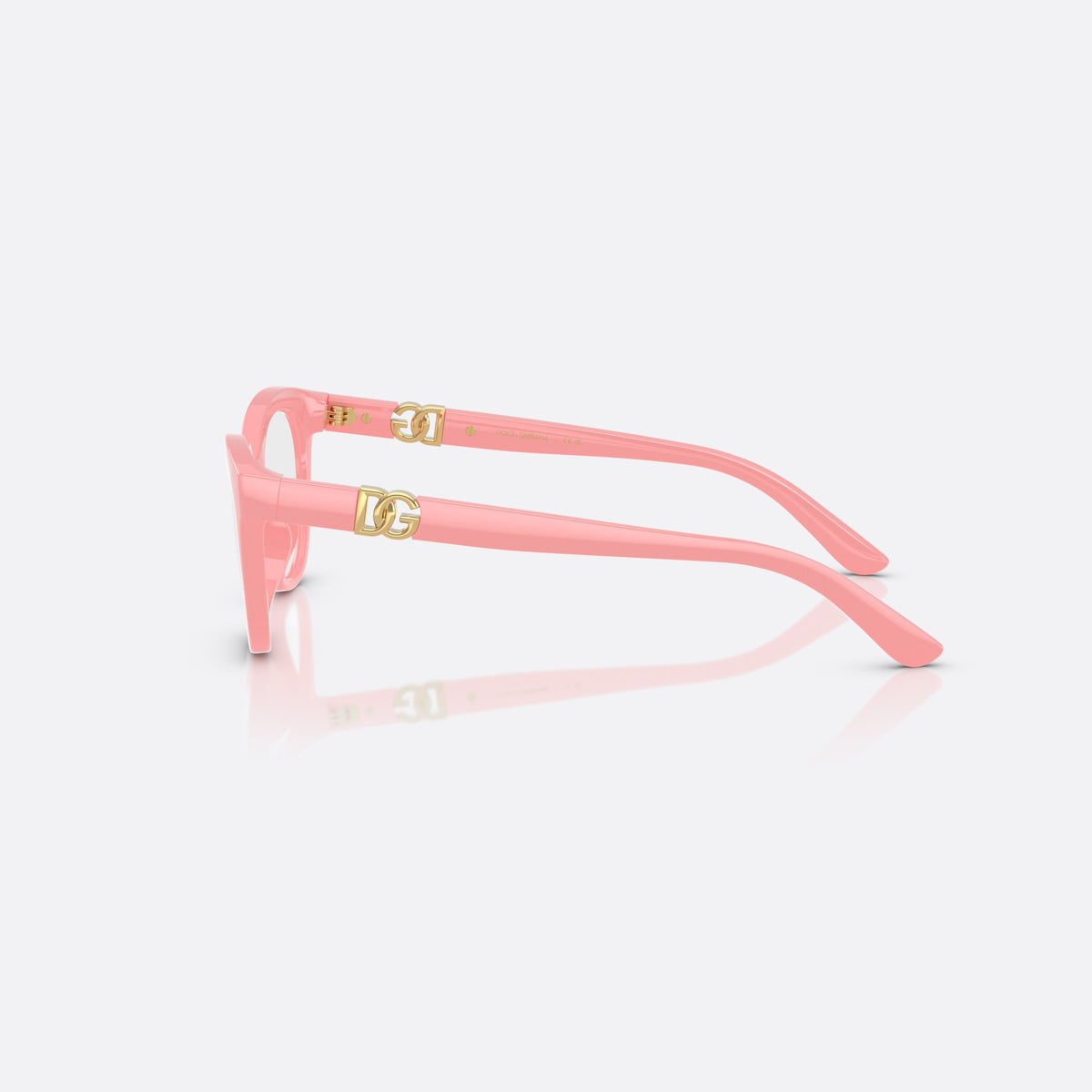 Dolce & Gabbana DX5005U 3098 eyeglasses, pink butterfly frame for kids, plain bridge with central ridge, full-rim front, side view
