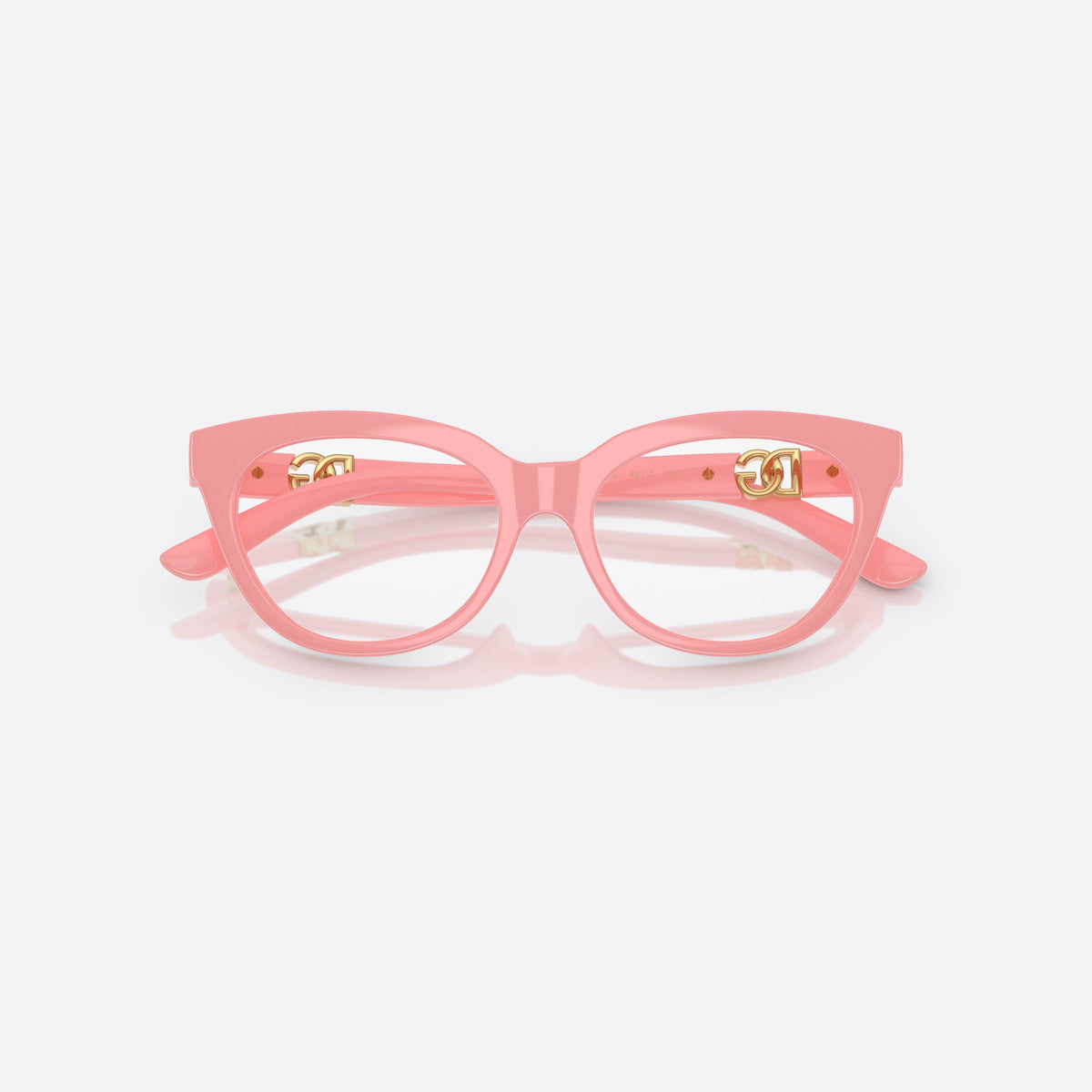 Dolce & Gabbana DX5005U 3098 eyeglasses, pink butterfly frame for kids, plain bridge with central ridge, full-rim front, folded