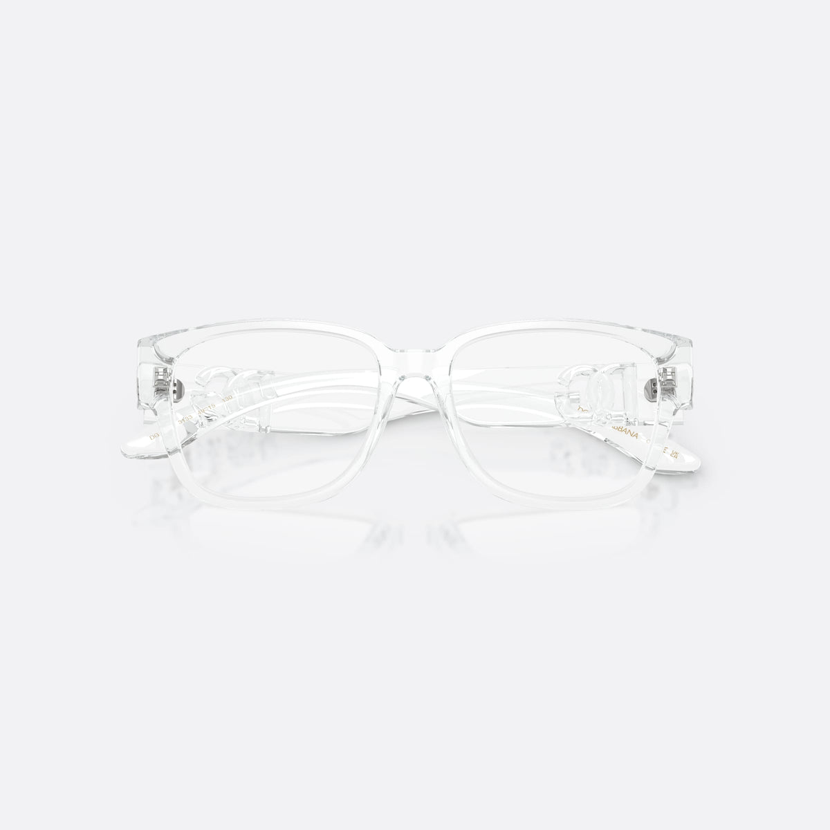 Dolce & Gabbana DX5006 3133 eyeglasses, clear square frame for kids, plain bridge, brand logo on temples, full-rim front, folded