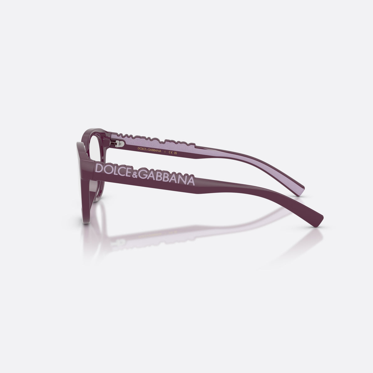 Dolce & Gabbana DX5007 3360 eyeglasses, violet phantos frame for kids, plain bridge, brand lettering on temples, side view