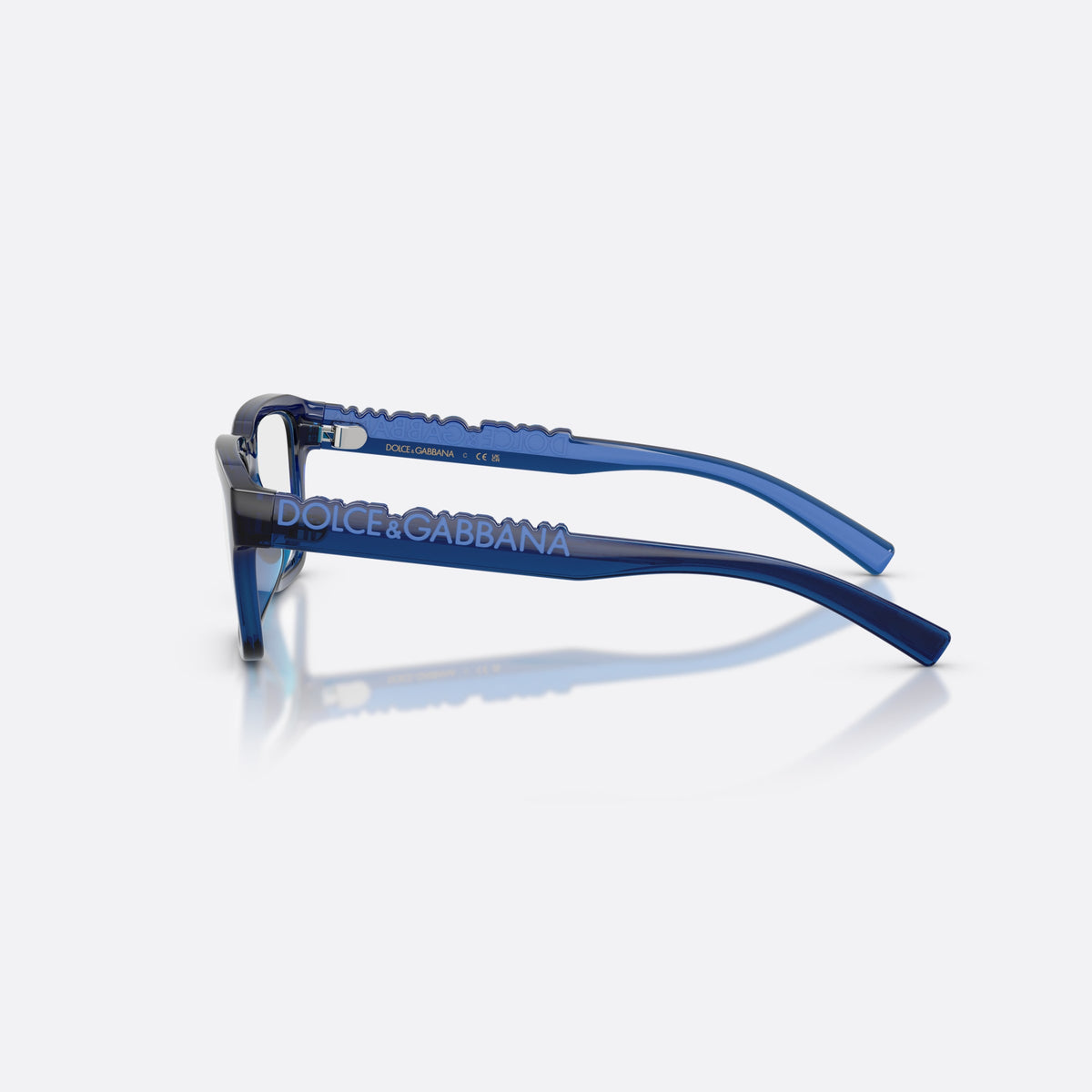 Dolce & Gabbana DX5008 3009 eyeglasses, blue rectangle frame for kids, plain bridge, brand lettering on temples, full-rim frame, side view