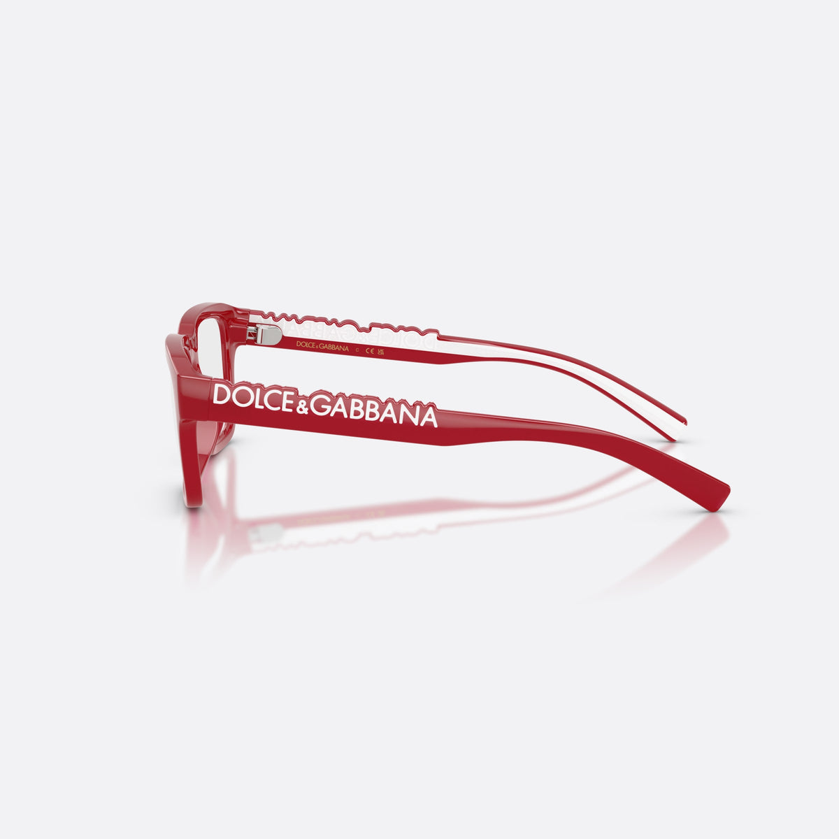 Rame ochelari de vedere Dolce & Gabbana DX5008 3088, rectangulari roșu, pentru copii, punte simplă integrată, litere ale brandului pe brațe, vedere laterală