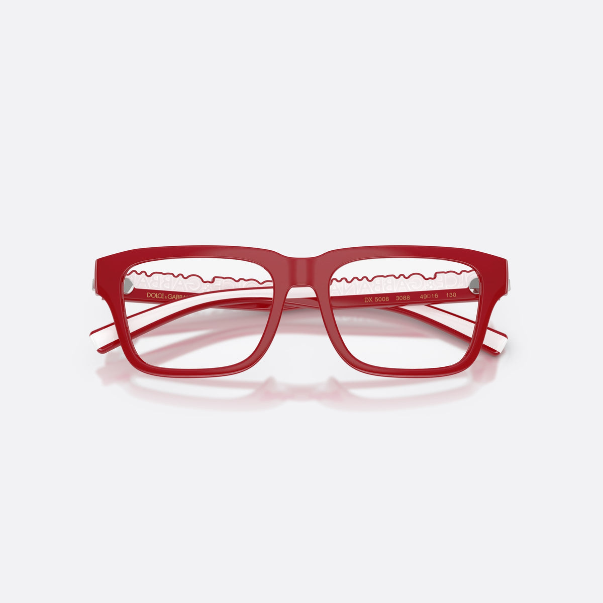 Rame ochelari de vedere Dolce & Gabbana DX5008 3088, rectangulari roșu, pentru copii, punte simplă integrată, litere ale brandului pe brațe, cu brațele pliate