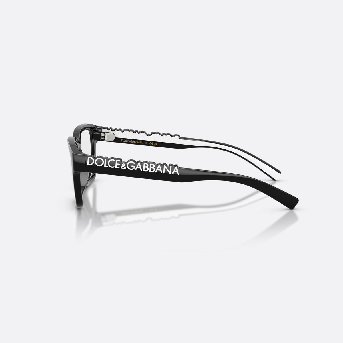 Dolce & Gabbana DX5008 501 eyeglasses, black rectangle frame for kids, plain bridge, brand logo on temple, wide flat temples, side view