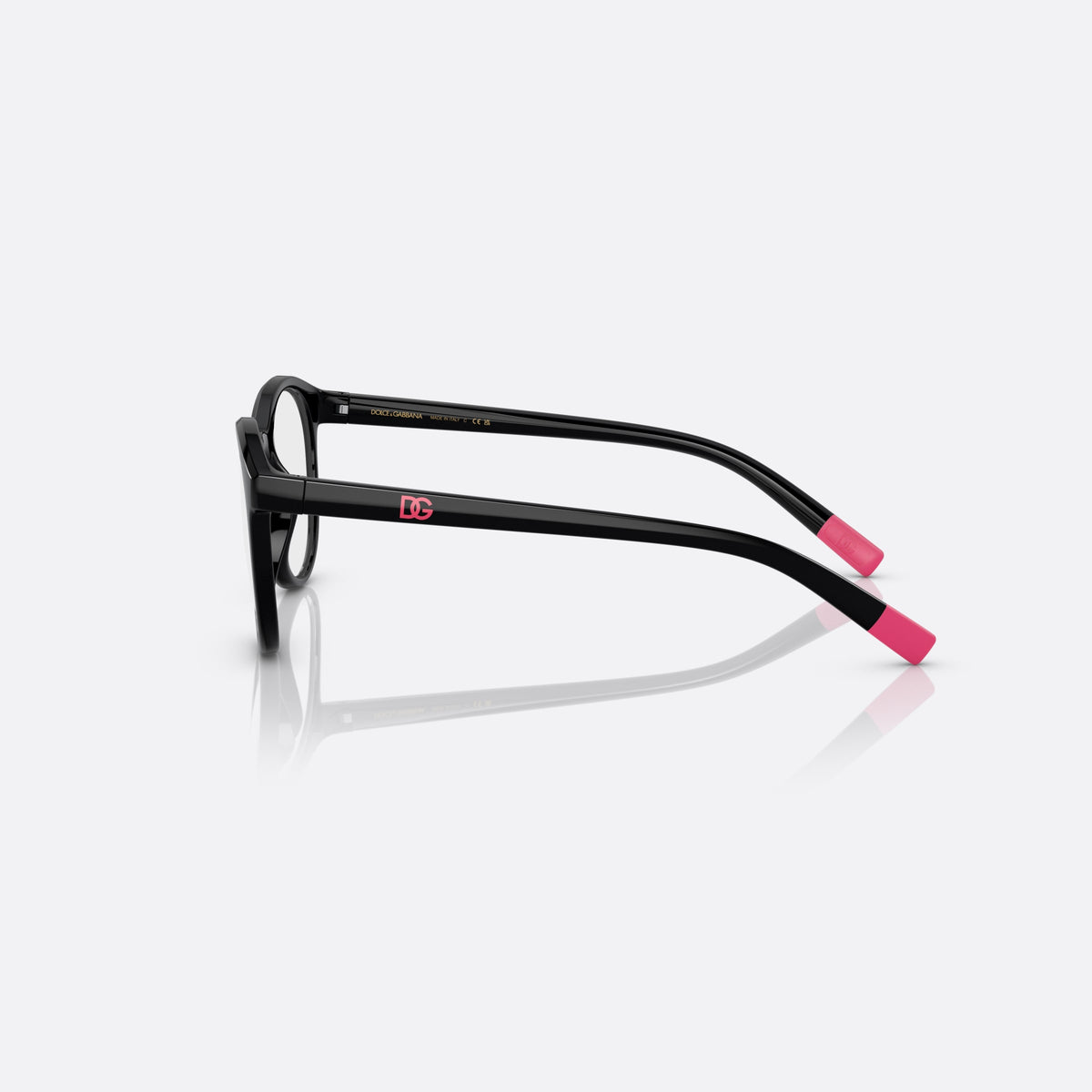 Dolce & Gabbana DX5095 501 eyeglasses, black phantos frame for kids, plain bridge, brand logo on temple, black hinges, side view
