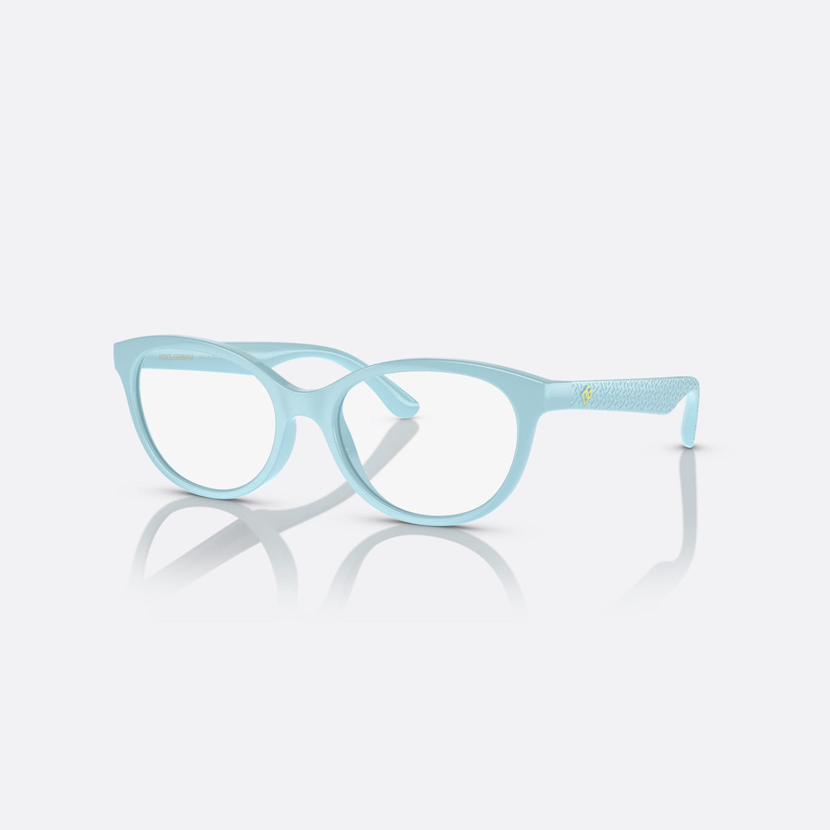 Dolce & Gabbana DX5096 3134 eyeglasses, blue butterfly frame for kids, plain integrated bridge, brand lettering on the temples