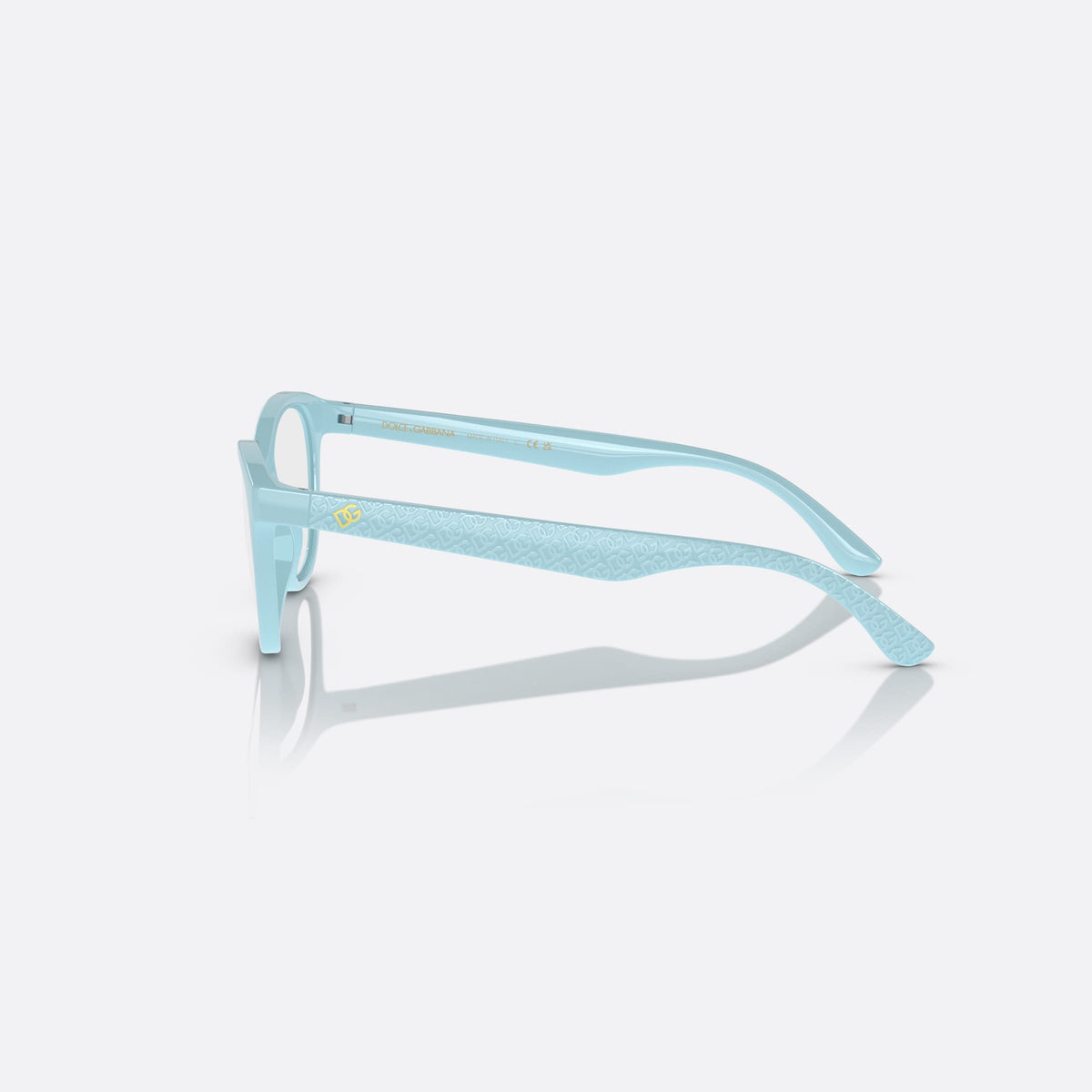 Dolce & Gabbana DX5096 3134 eyeglasses, blue butterfly frame for kids, plain integrated bridge, brand lettering on the temples, side view