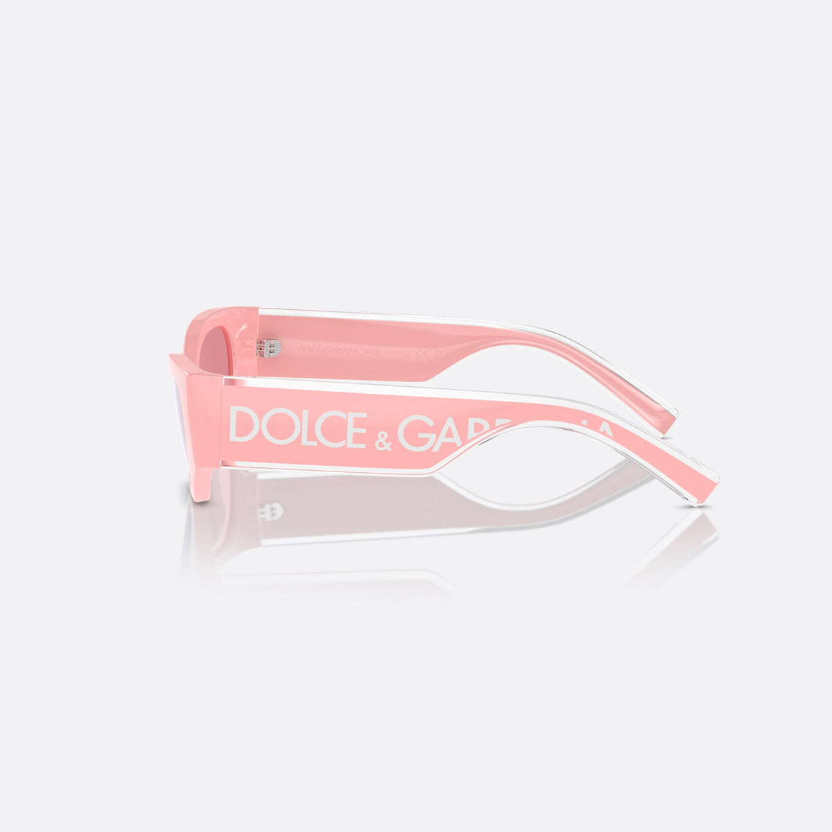 Dolce & Gabbana DX6003 30987V sunglasses, pink cat eye frame for kids, plain integrated bridge, brand lettering on temples, side view