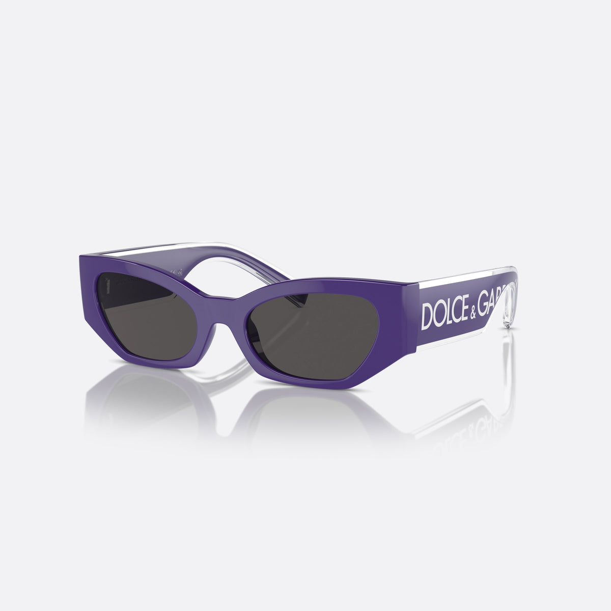 Dolce & Gabbana DX6003 333587 sunglasses, violet cat eye frame for kids, integrated plain bridge, brand lettering on temples