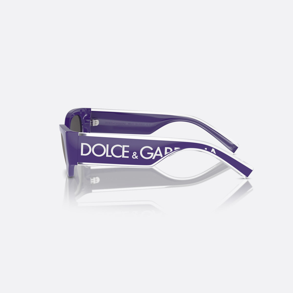 Dolce & Gabbana DX6003 333587 sunglasses, violet cat eye frame for kids, integrated plain bridge, brand lettering on temples, side view