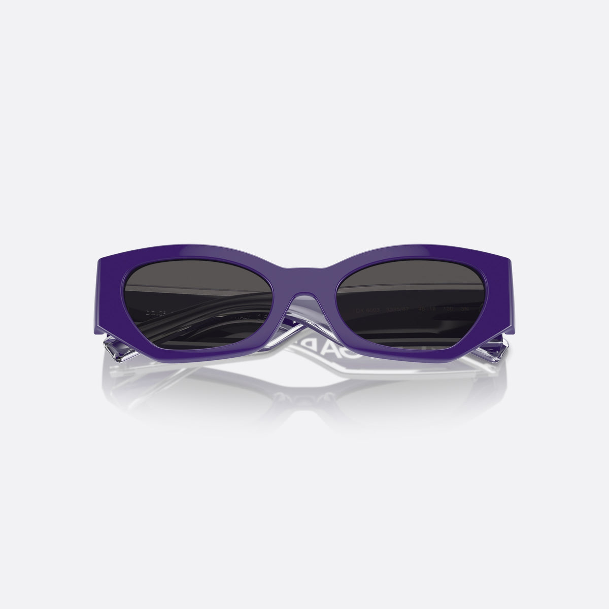 Dolce & Gabbana DX6003 333587 sunglasses, violet cat eye frame for kids, integrated plain bridge, brand lettering on temples, folded