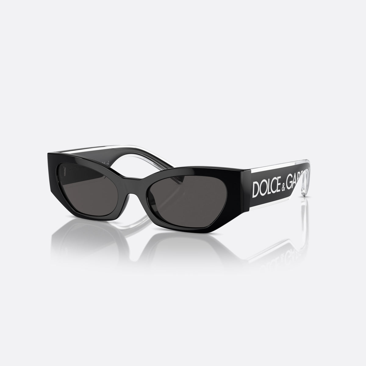 Dolce & Gabbana DX6003 501/87 sunglasses, black cat eye frame for kids, plain integrated bridge, brand lettering on the temples