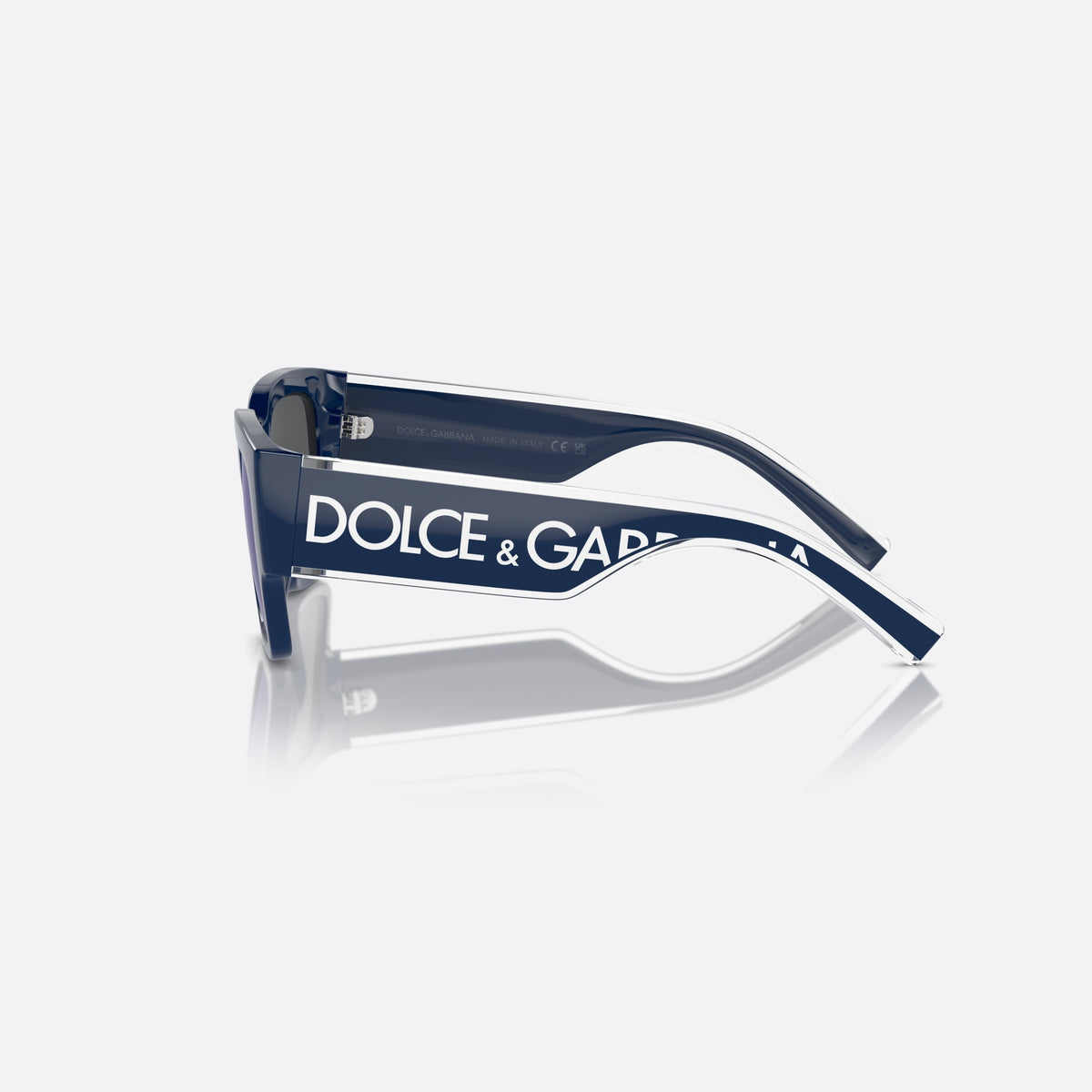Dolce & Gabbana DX6004 309455 sunglasses, blue square frame for kids, plain bridge, brand lettering on the temples, full-rim frame, side view