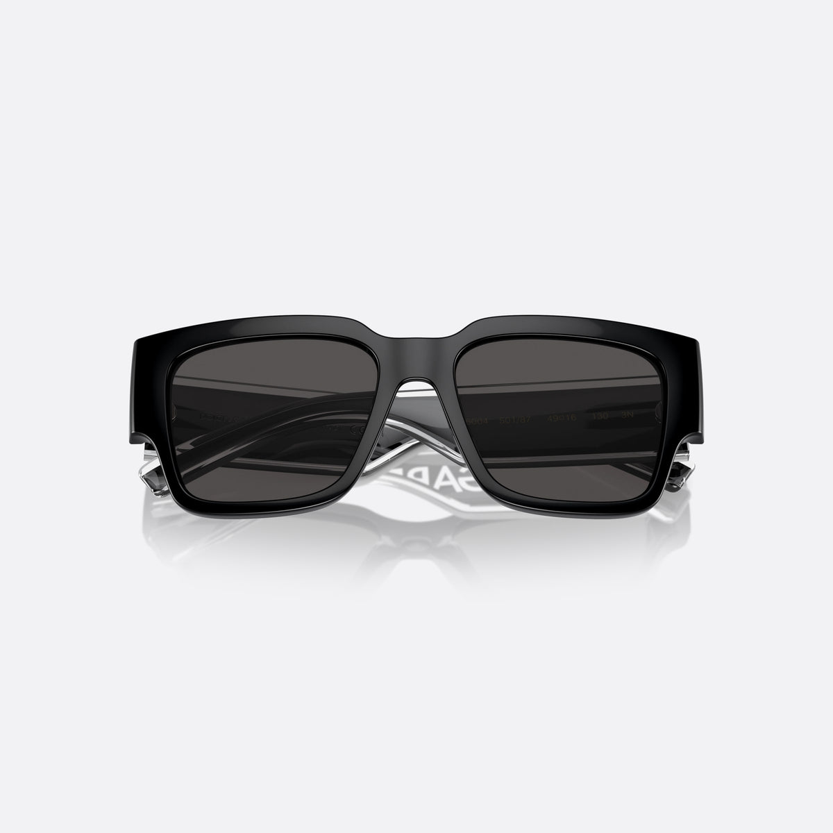 Dolce & Gabbana DX6004 501/87 sunglasses, black square frame for kids, plain bridge, brand lettering on the temples, full-rim frame, folded