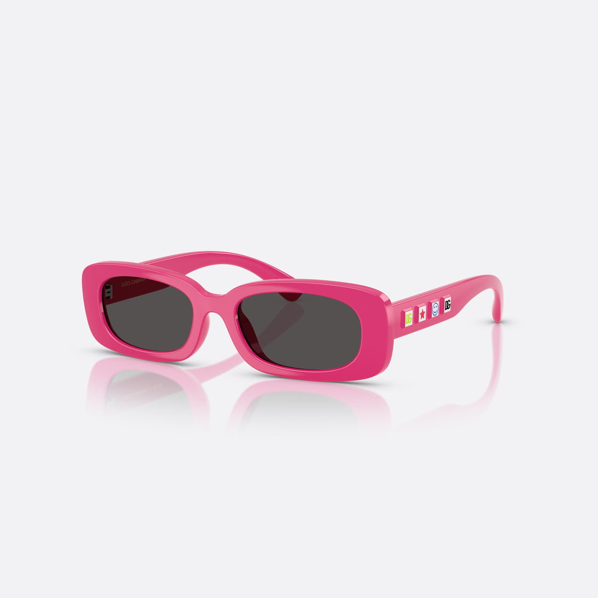 Dolce & Gabbana DX6006U 309887 sunglasses, pink rectangle frame for kids, plain integrated bridge, brand logo on temple