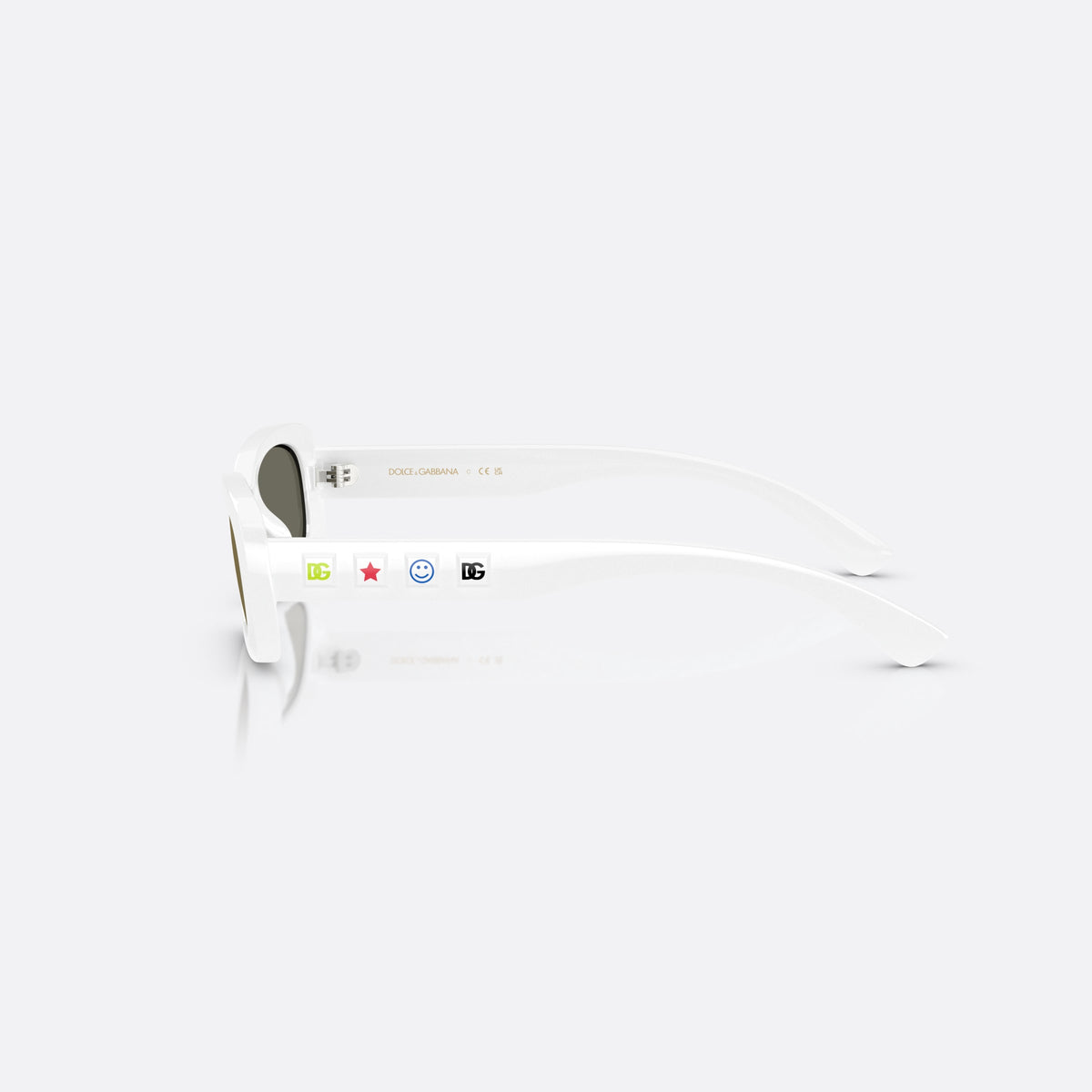 Dolce & Gabbana DX6006U 33127P sunglasses, white rectangle frame for kids, plain bridge, brand lettering on temples, full rim, side view