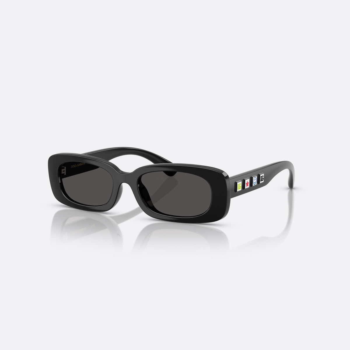 Dolce & Gabbana DX6006U 501/87 sunglasses, black rectangle frame for kids, plain bridge, brand logo plaque on temple