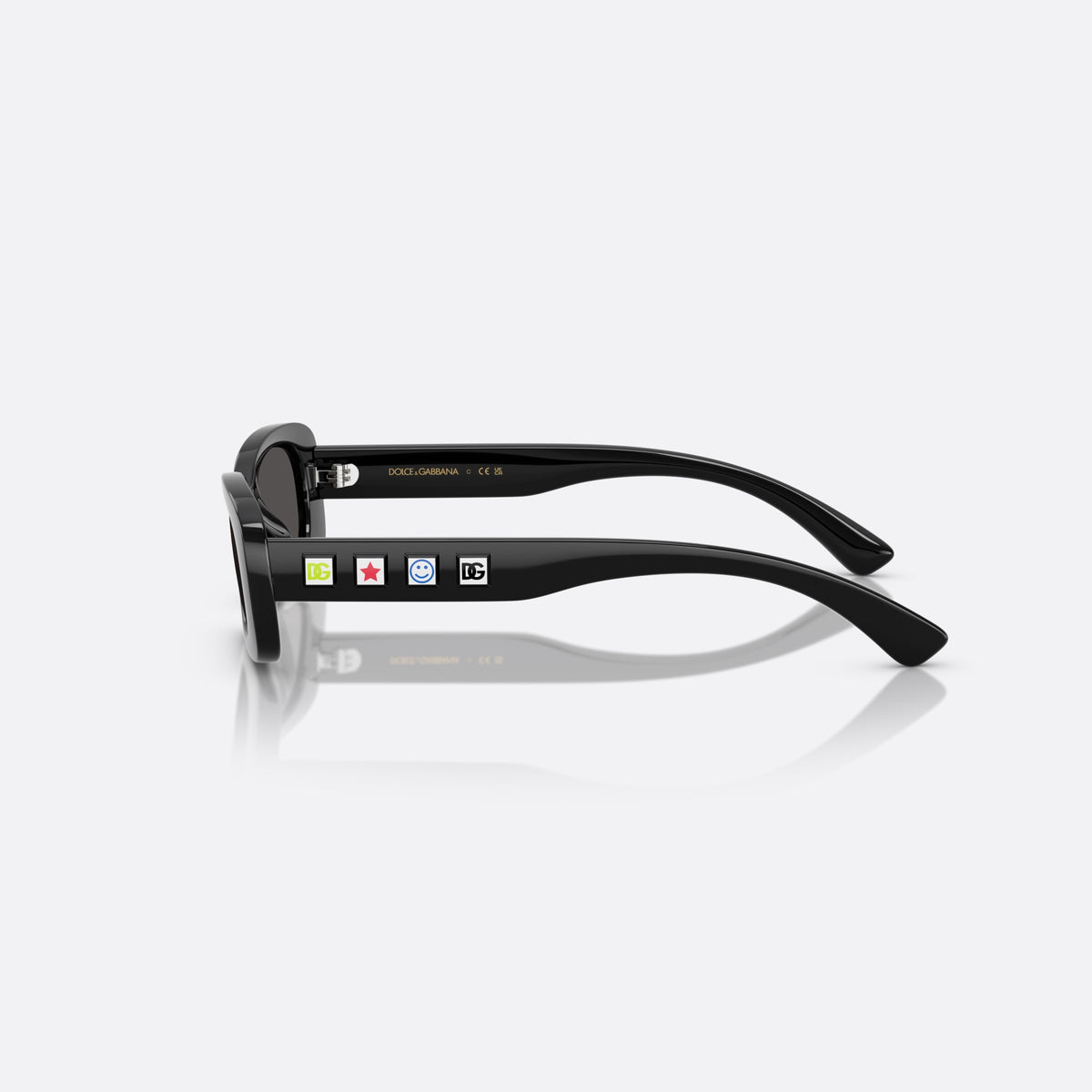 Dolce & Gabbana DX6006U 501/87 sunglasses, black rectangle frame for kids, plain bridge, brand logo plaque on temple, side view
