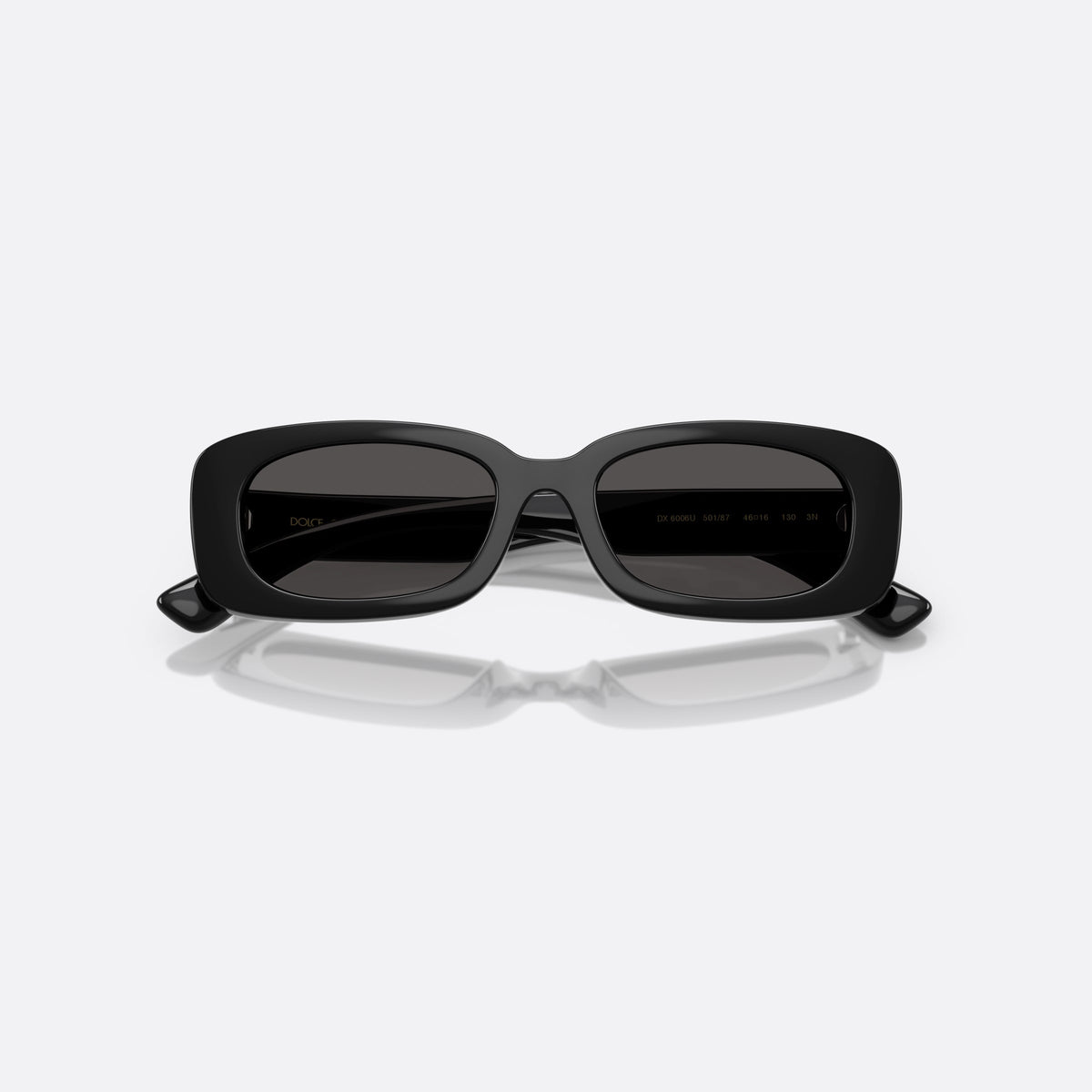 Dolce & Gabbana DX6006U 501/87 sunglasses, black rectangle frame for kids, plain bridge, brand logo plaque on temple, folded