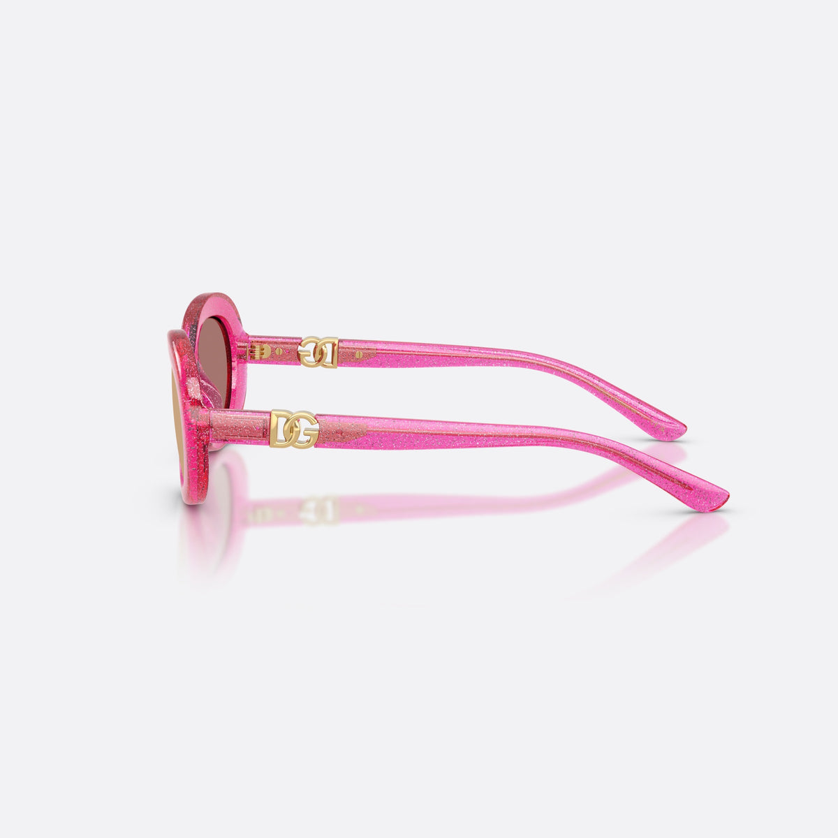 Dolce & Gabbana DX6007U 3351/Z sunglasses, pink oval frame for kids, plain bridge, brand logo on temple, full-rim frame, side view