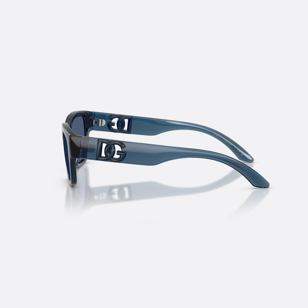 Dolce & Gabbana DX6009 300980 sunglasses, blue rectangle frame for kids, plain bridge, brand logo on temples, wide tapered temples, side view
