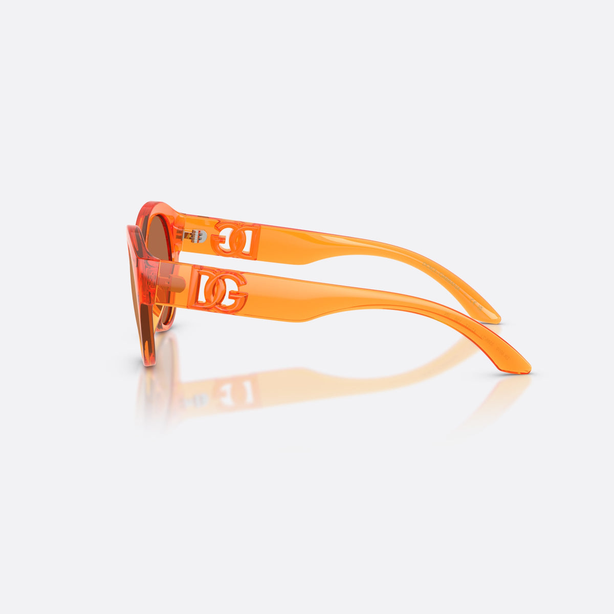 Dolce & Gabbana DX6010 33887J sunglasses, orange butterfly frame for kids, plain bridge, brand lettering on temples, side view
