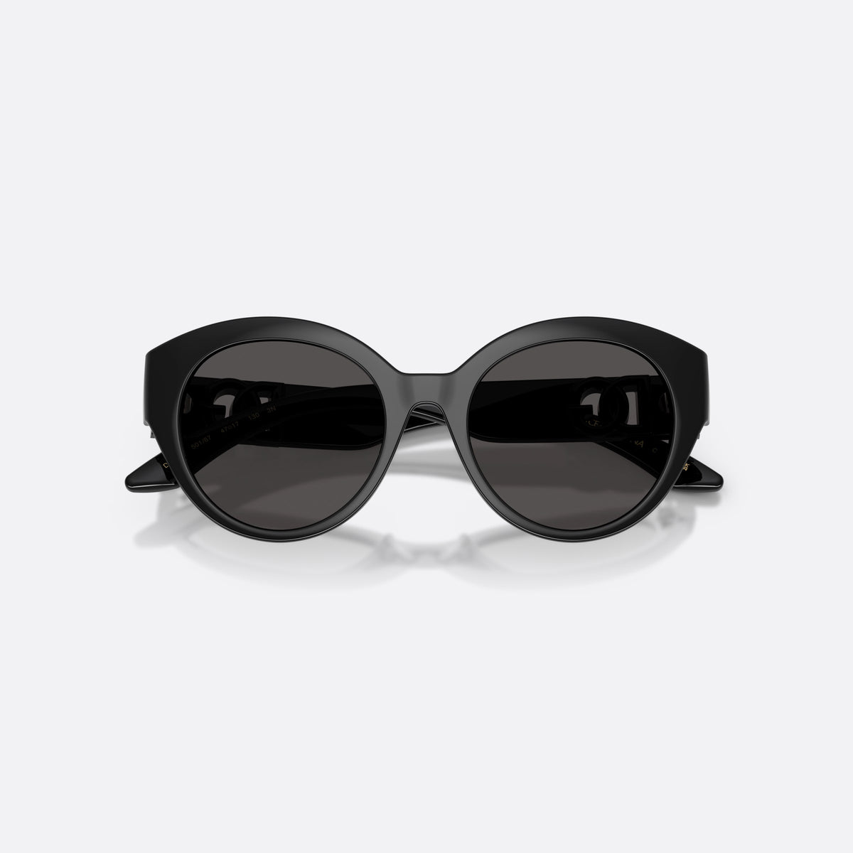 Dolce & Gabbana DX6010 501/87 sunglasses, black butterfly frame for kids, plain bridge, brand logo on temples, wide tapered temples, folded