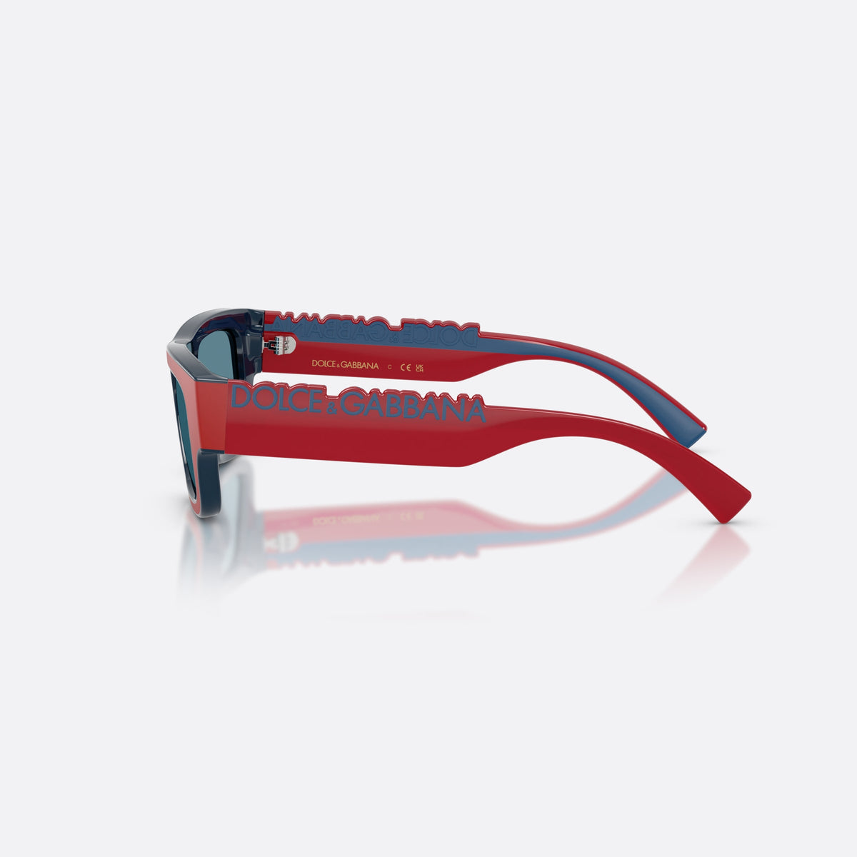 Ochelari de soare Dolce & Gabbana DX6011 346680, rectangulari roșu, pentru copii, punte simplă, literele brandului pe brațe, ramă completă, vedere laterală