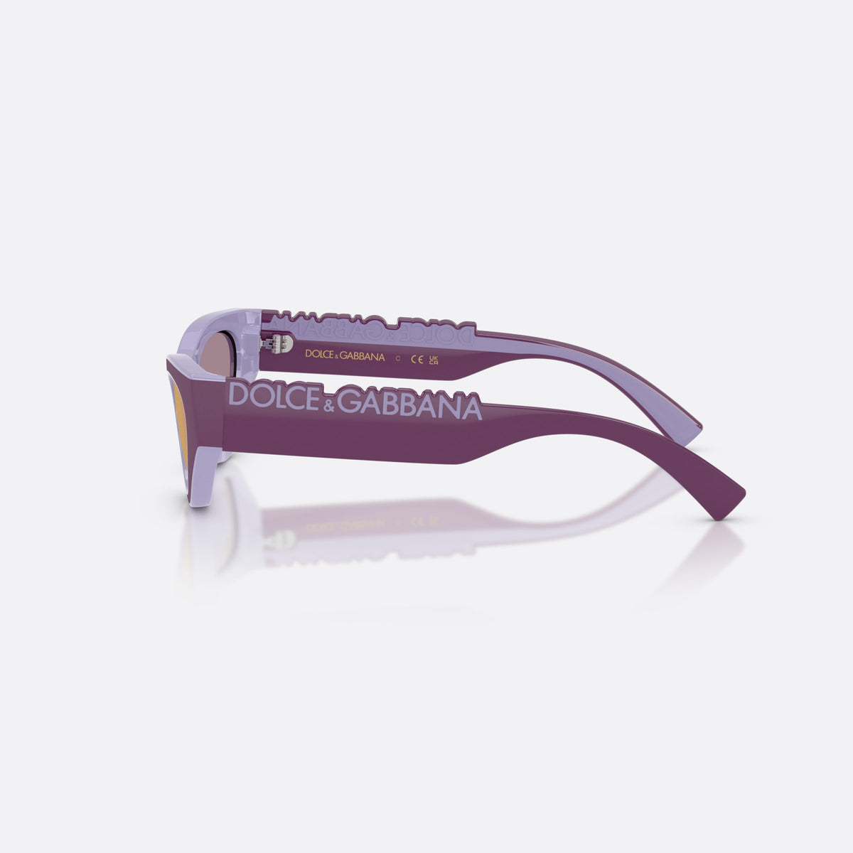 Ochelari de soare Dolce & Gabbana DX6012 33601T, cat eye albastru, pentru copii, punte integrată simplă, literele brandului pe brațe, vedere laterală