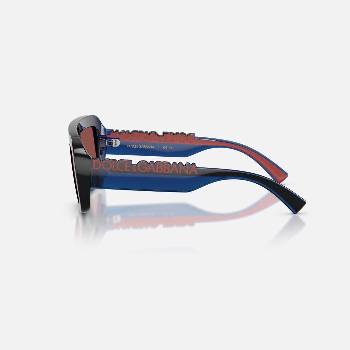 Dolce & Gabbana DX6013 300975 sunglasses, blue rectangle frame for kids, brand lettering on temples, wide flat temples, side view