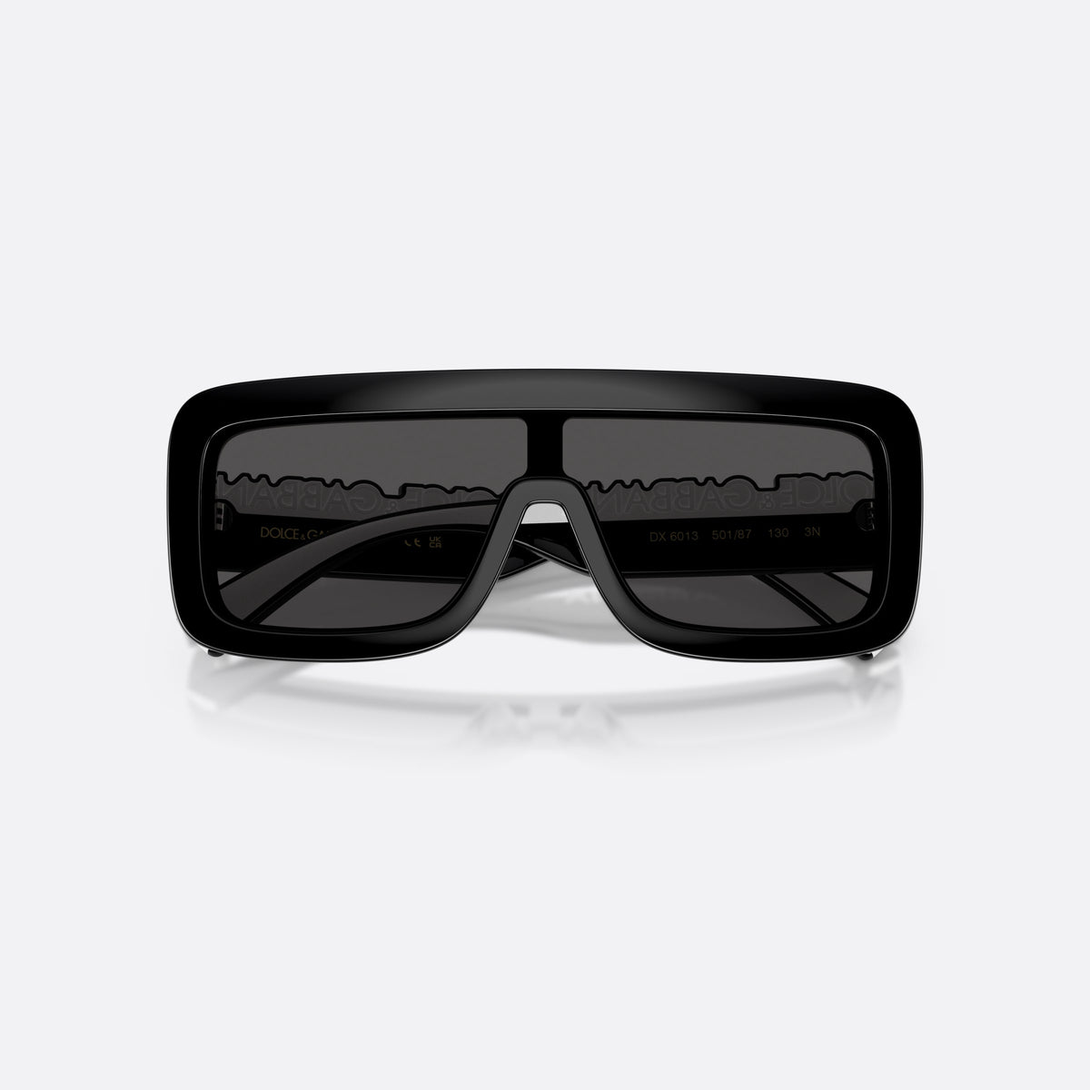 Ochelari de soare Dolce & Gabbana DX6013 501/87, rectangulari negru, pentru copii, punte integrată simplă, literele brandului pe brațe, cu brațele pliate